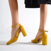 Mustard Suede Ankle Strap Women Shoes RA-8030