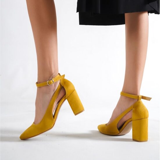 Mustard Suede Ankle Strap Women Shoes RA-8030