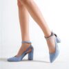 Blue Suede Ankle Strap Women Shoes RA-8030