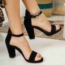 Black Suede Chunky Heel Dress Shoes for Women MA-030