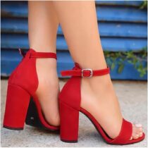 Red Suede Chunky Heel Dress Shoes for Women MA-030