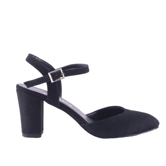 Black Suede Ankle Strap Low Heels for Women RA-145
