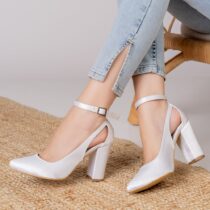 White Satin Ankle Strap Women Shoes RA-8030