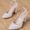 White Satin Ankle Strap Women Shoes RA-8030