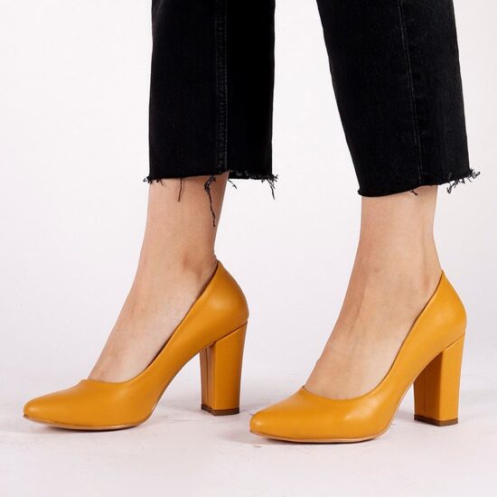 Mustard Chunky Heel Shoes for Women MA-023