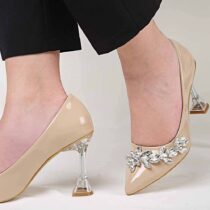 Beige Shiny Transparent High Heel Shoes for Women RA-510