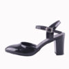 Black Shiny Ankle Strap Low Heels for Women RA-145