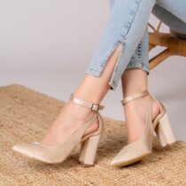 Beige Satin Ankle Strap Women Shoes RA-8030