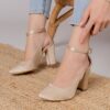 Beige Satin Ankle Strap Women Shoes RA-8030