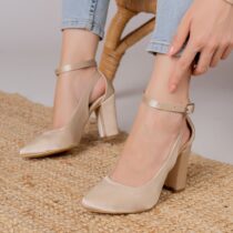 Beige Satin Ankle Strap Women Shoes RA-8030