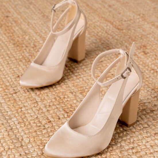 Beige Satin Ankle Strap Women Shoes RA-8030