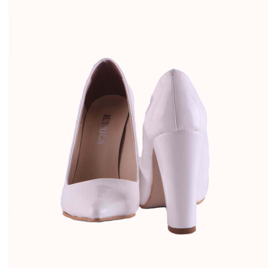 White Shiny Chunky Heel Shoes for Women MA-023