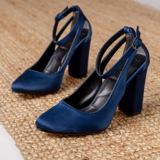 Blue Satin Ankle Strap Women Shoes RA-8030