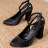 Black Satin Ankle Strap Women Shoes RA-8030