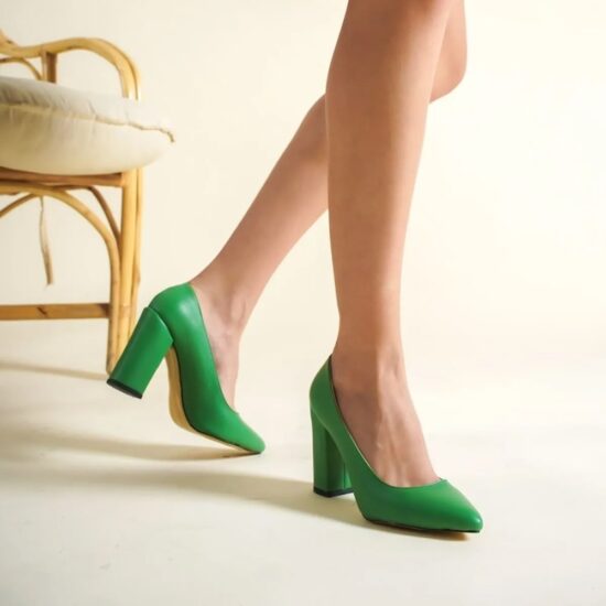 Green Chunky Heel Shoes for Women MA-023