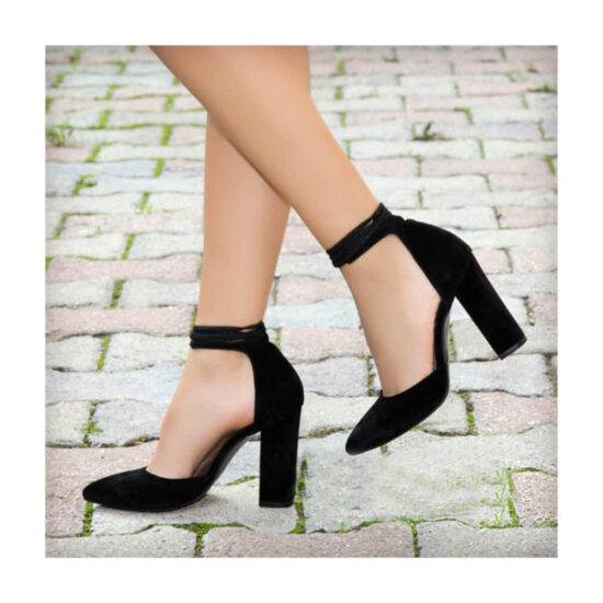 Black Suede Ankle Strap High Heels for Women RA-040