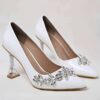 White Shiny Transparent High Heel Shoes for Women RA-510