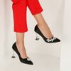 Black Satin Transparent High Heel Shoes for Women RA-510