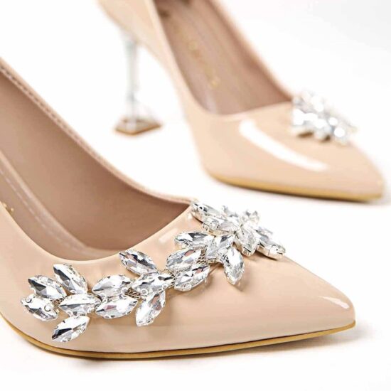 Beige Shiny Transparent High Heel Shoes for Women RA-510