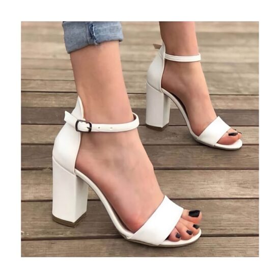 White Chunky Heel Dress Shoes for Women MA-030