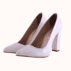 White Shiny Chunky Heel Shoes for Women MA-023