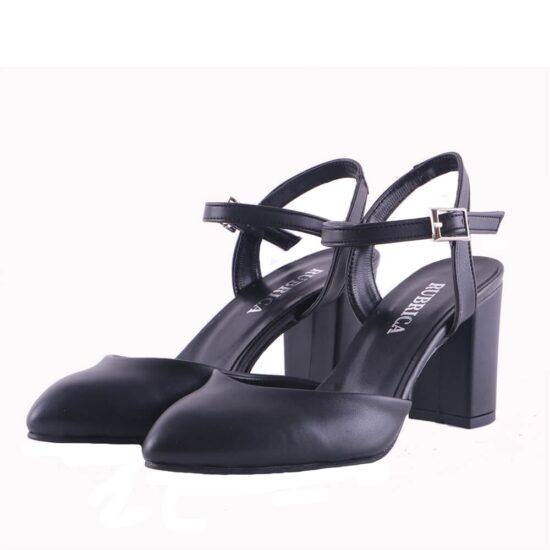 Black Ankle Strap Low Heels for Women RA-145
