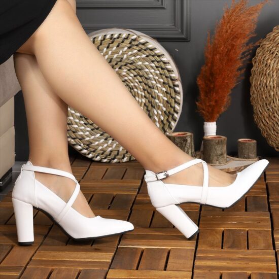 White Ankle Strap High Heels for Women RA-1004