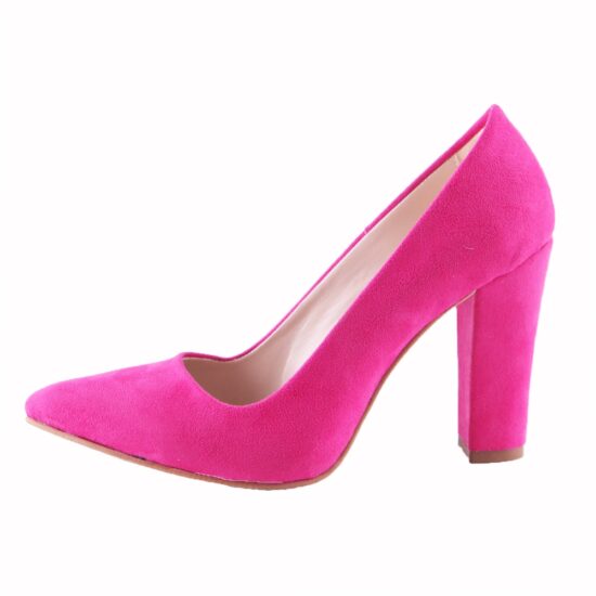 Fushcia Suede Chunky Heel Shoes for Women MA-023