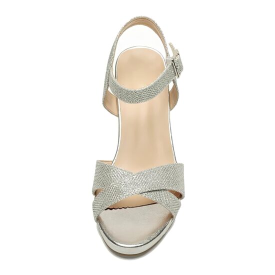 Silver Ankle Strap Block Heels for Women RA-160