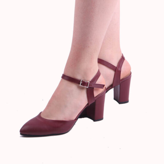 Burgundy Ankle Strap Low Heels for Women RA-145