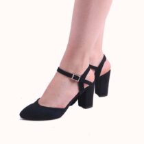 Black Suede Ankle Strap Low Heels for Women RA-145