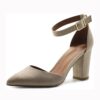Beige Chunky High Heel Shoes with Ankle Straps for Women RA-062