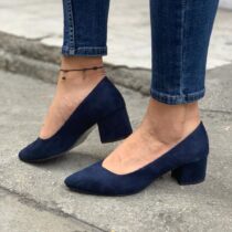 Navy Blue Suede Low Heels Casual Shoes for Women RA-162