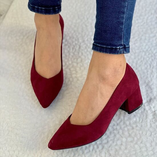 Burgundy Suede Low Heels Casual Shoes for Women RA-162