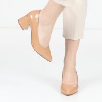 Salmon Shiny Low Heel Dress Shoes for Ladies MA-024