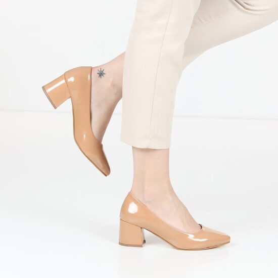 Salmon Shiny Low Heel Dress Shoes for Ladies MA-024