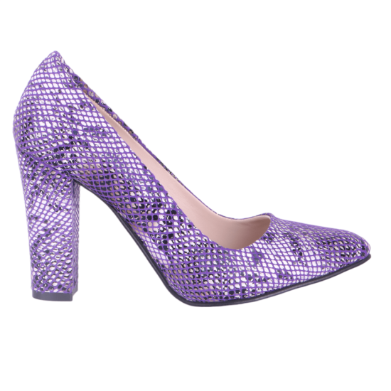 Purple Print Chunky Heel Shoes for Women MA-023