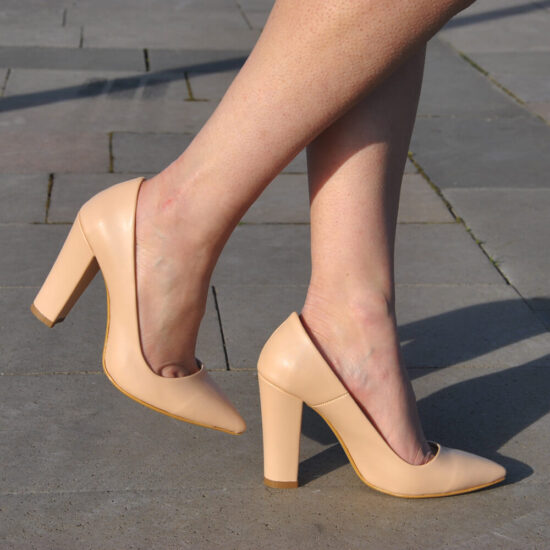 Beige Chunky Heel Shoes for Women MA-023