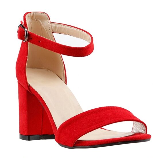 Red Suede Chunky Heel Dress Shoes for Women MA-030