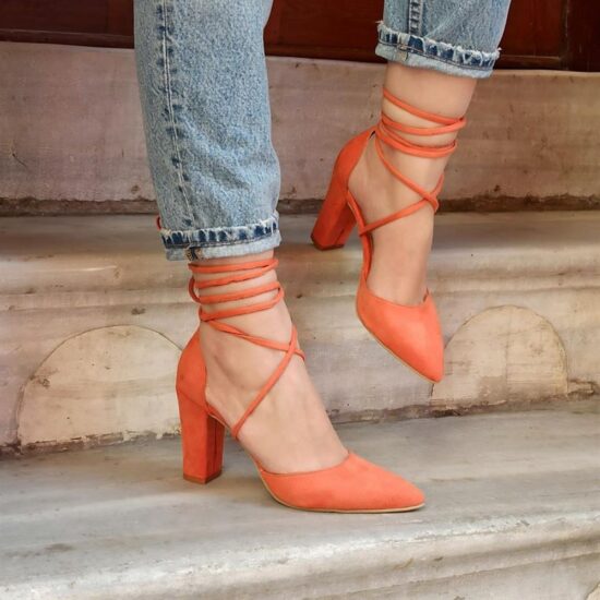 Orange Block High Heel with Ankle Strap for Women RA-04