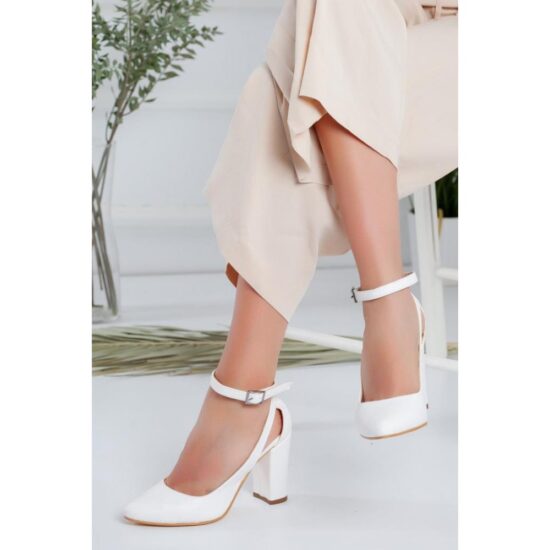 White Ankle Strap Women Shoes RA-8030