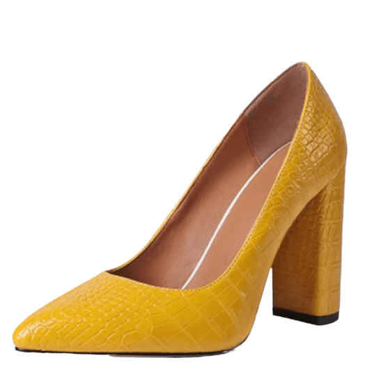 Mustard Crocodile Chunky Heel Shoes for Women MA-023