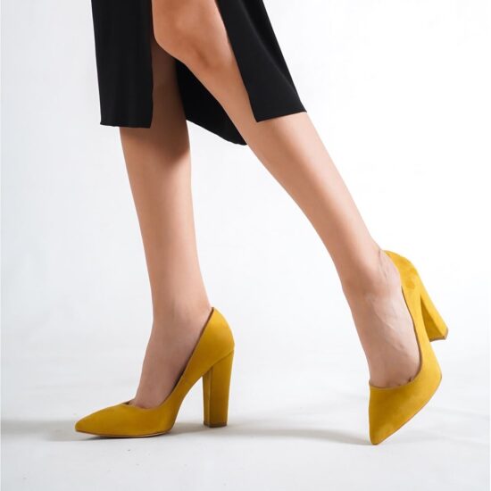 Mustard Suede Chunky Heel Shoes for Women MA-023