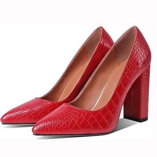 Red Crocodile Chunky Heel Shoes for Women MA-023