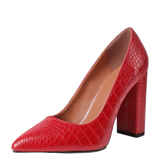 Red Crocodile Chunky Heel Shoes for Women MA-023
