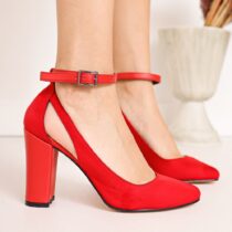 Red Suede Ankle Strap Women Shoes RA-8030