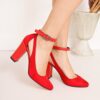 Red Suede Ankle Strap Women Shoes RA-8030