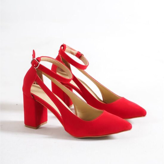 Red Suede Ankle Strap Women Shoes RA-8030