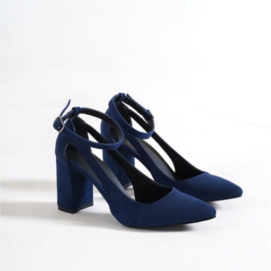 Navy Blue Suede Ankle Strap Women Shoes RA-8030