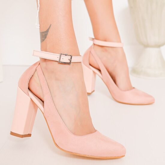 Pink Suede Ankle Strap Women Shoes RA-8030